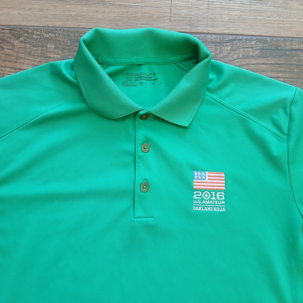 Nike‎ Polo Mens Medium Green Golf 2016 US Amateur Oakland Hills Dri-Fit Flex